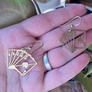 Spades Poker Gambling Cards Earrings - Raw Brass- Handmade - New